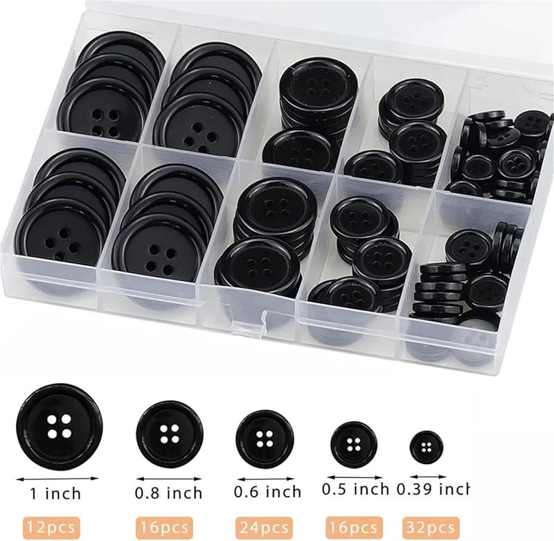 أزرار خياطة من الراتنج الأسود 400 قطعة مختلطة 5 أحجام لتزيين الملابس - Image 2